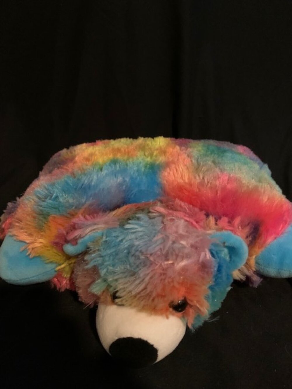 Rainbow Plush Bear Pillow – Soft & Colorful Cuddle Cushion